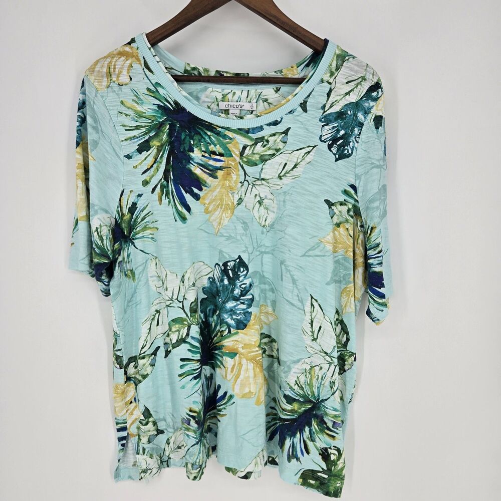 Chicos Island Print Slub Short Sleeve Maximalist Tee XL